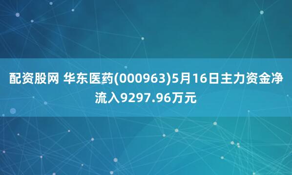 配资股网 华东医药(000963)5月16日主力资金净流入9297.96万元